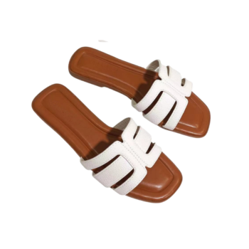 Elegant Two-Tone Square Head Slides Fashion Sandals