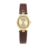 Classic Retro Gold-Tone Petite Round Watch with Leather Strap