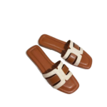Elegant Two-Tone Square Head Slides Fashion Sandals