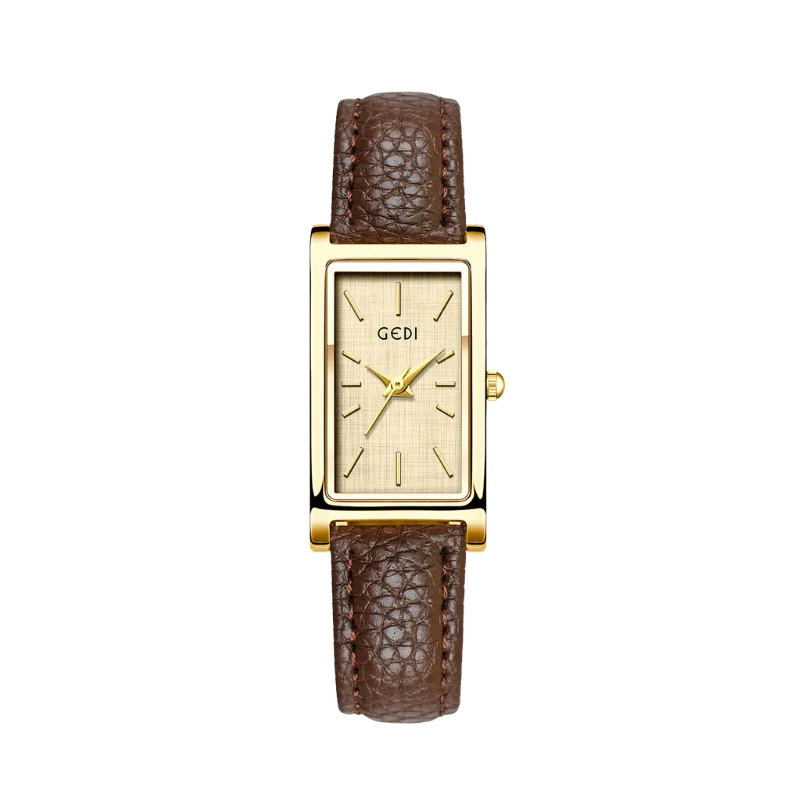 Gedi Antique Simple Rectangular Retro Gold Women's Watch (1)