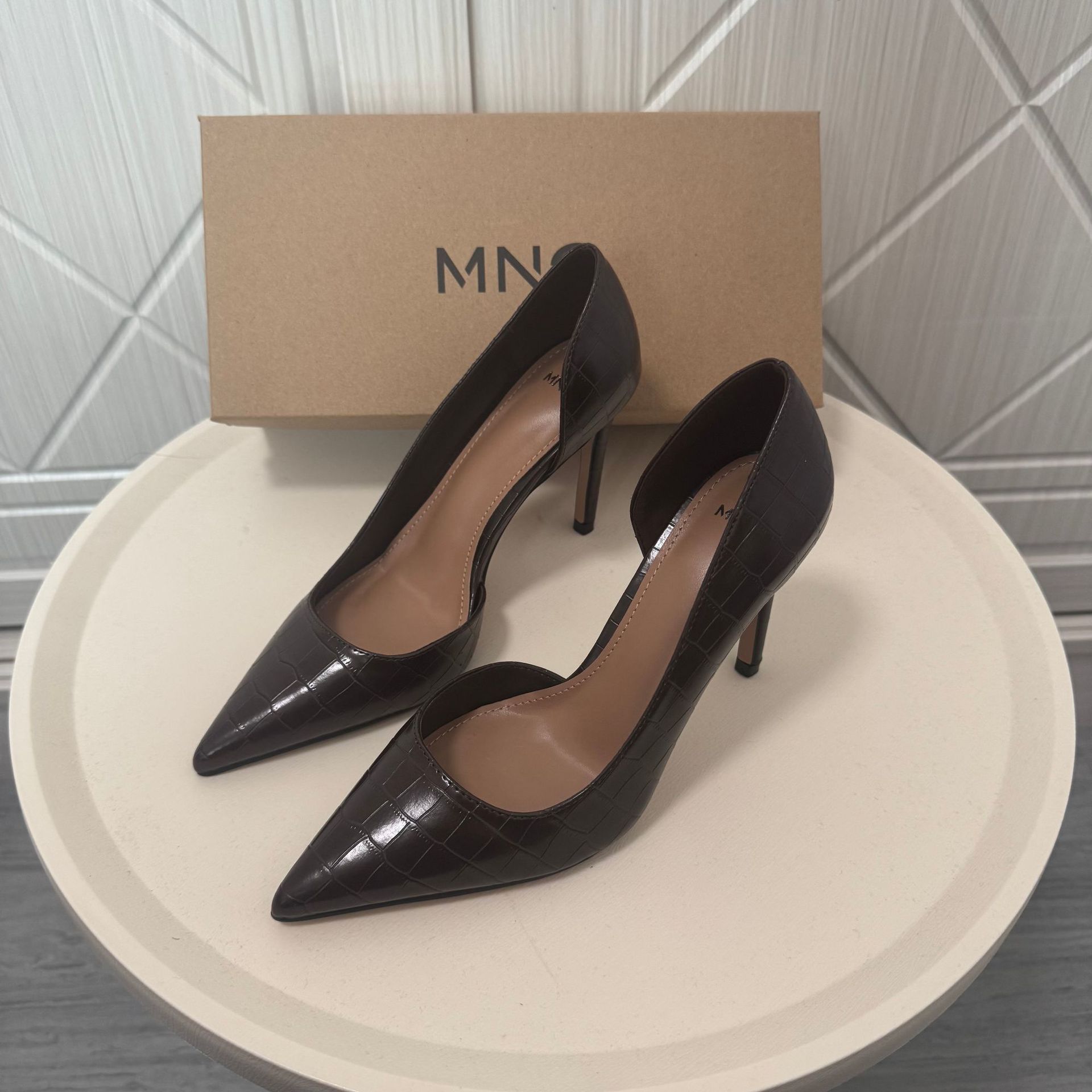 MNG Croc Texture Pointed Toe Stiletto Heels