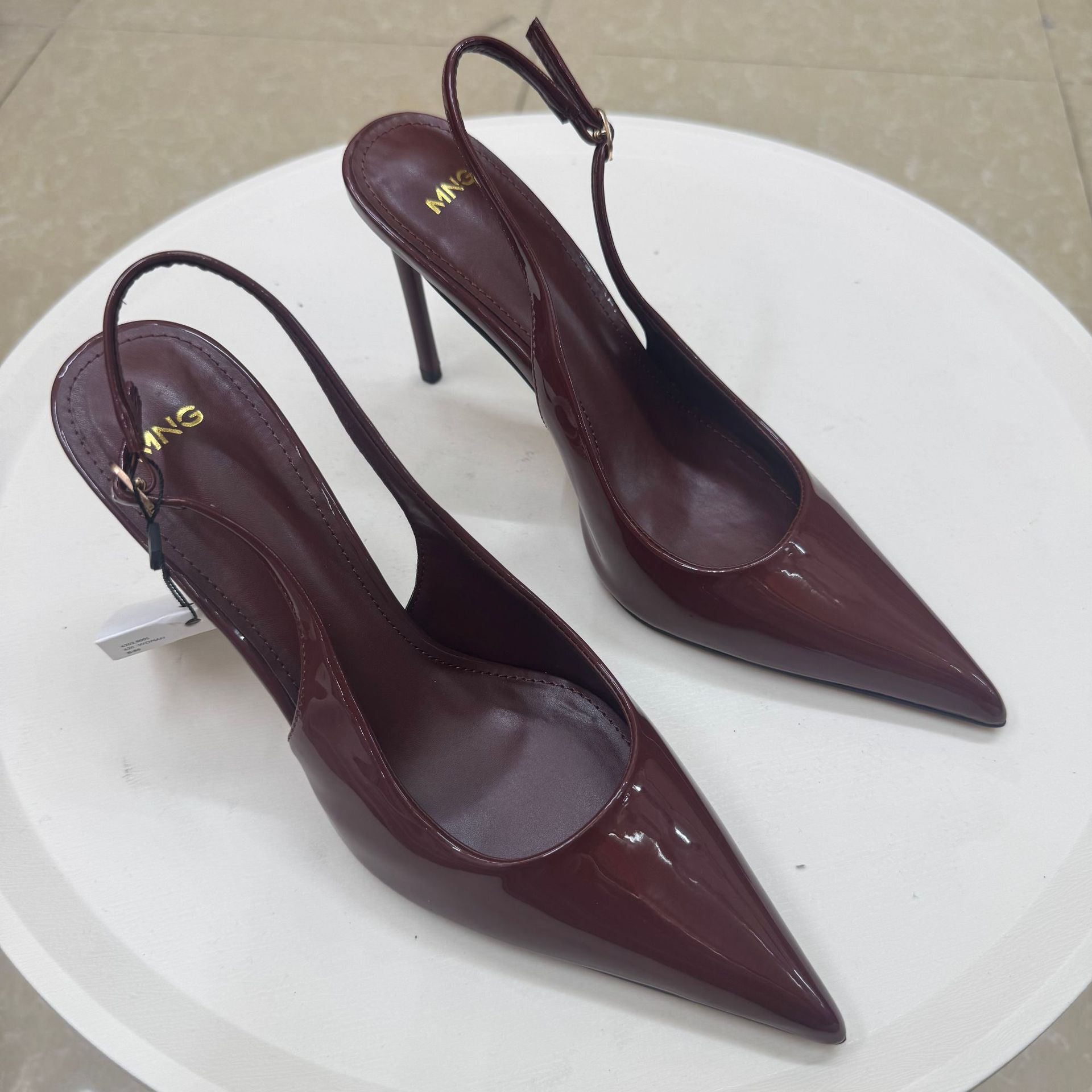 MNG Paris Patent Pointed Slingback Heels