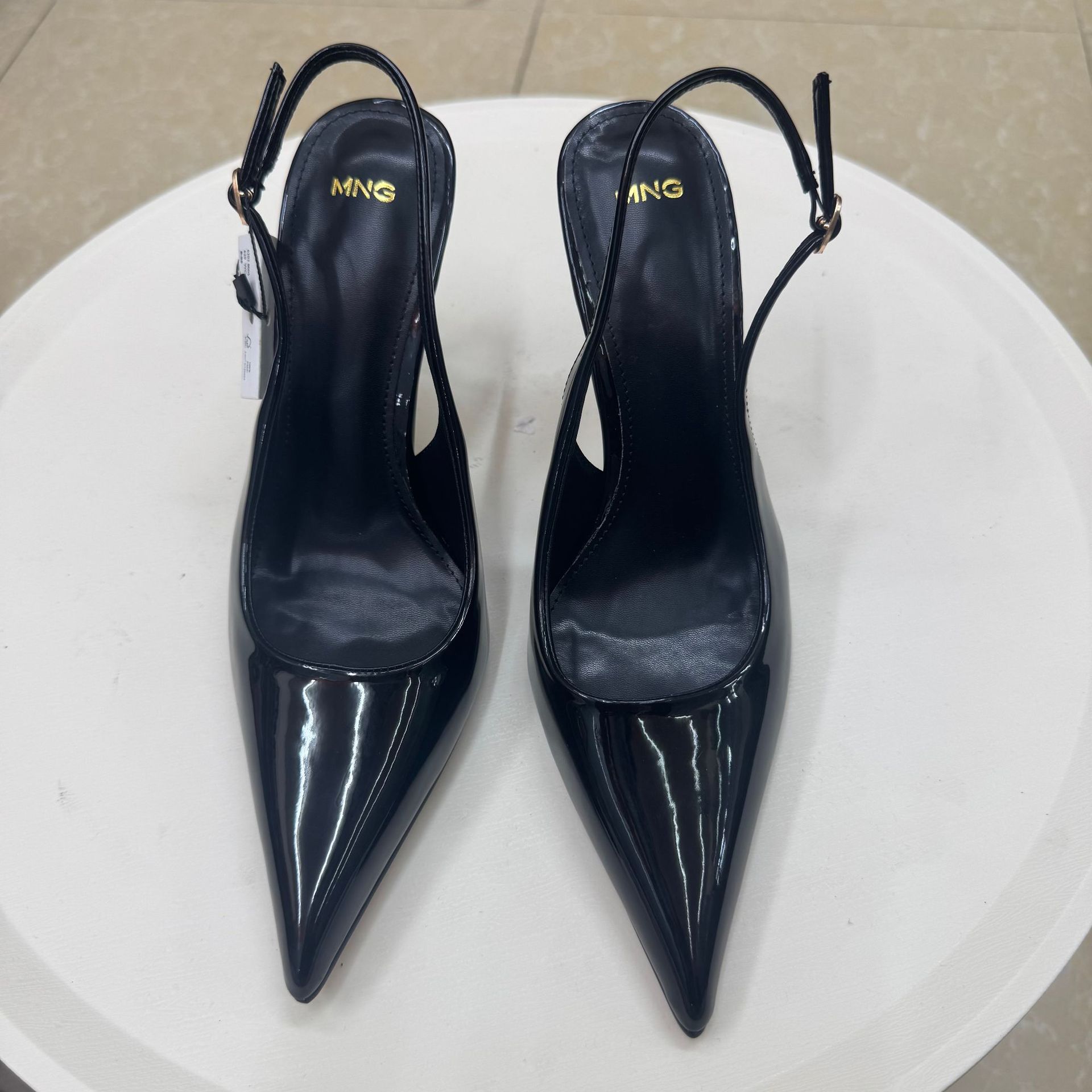 MNG Paris Patent Pointed Slingback Heels