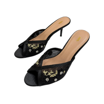 Elegant Embroidered Mesh Mule Heels