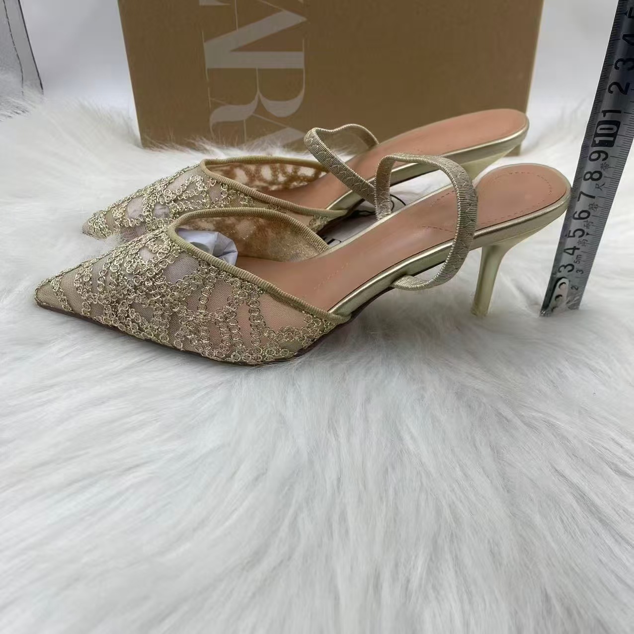 ZA Aurelia Gold Lace Pointed Toe Mules