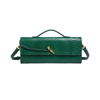 Snake Embossed Baguette Bag
