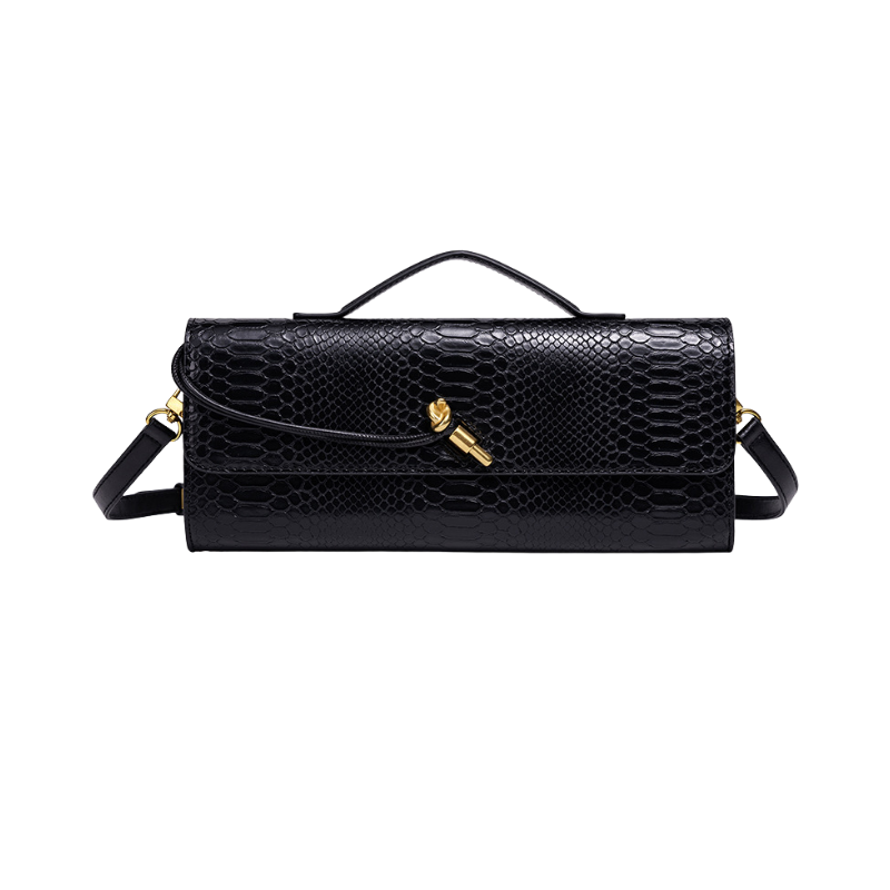 Snake Embossed Baguette Bag black Snake Embossed Baguette Bag