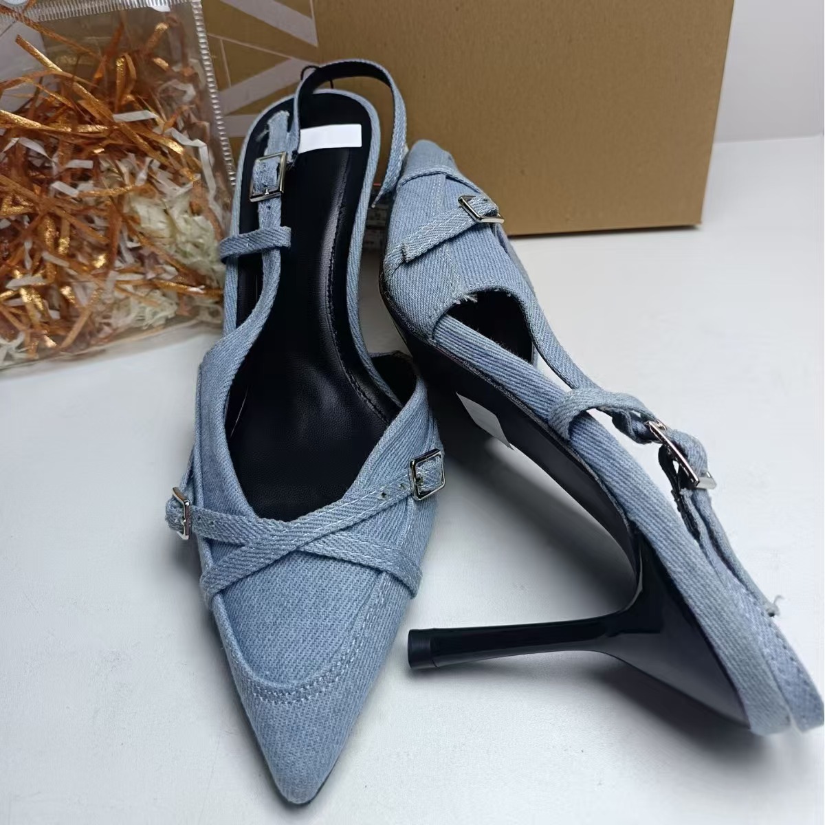 ZA Blue Denim Cross Strap Heel 4