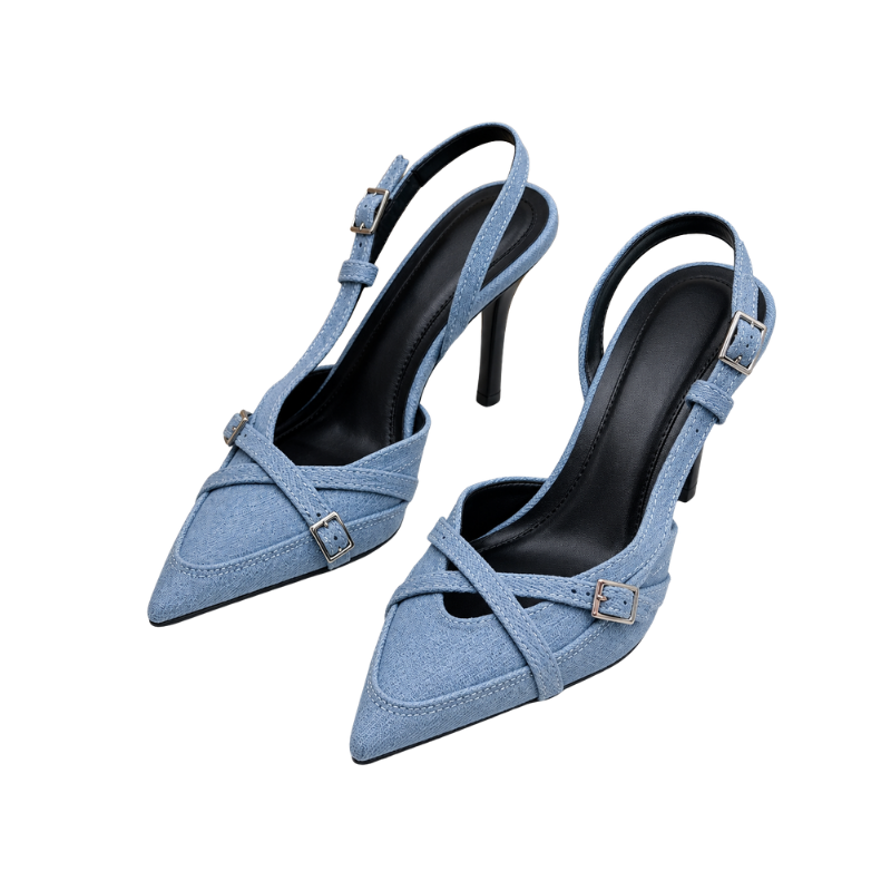 ZA Blue Denim Cross Strap Heel ZA Blue Denim Cross Strap Heel