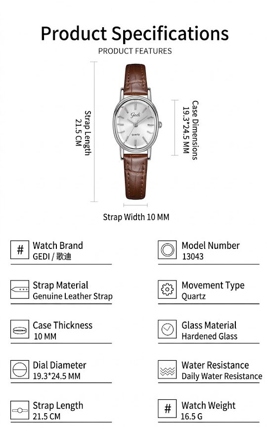GEDI Elara Vintage Oval Leather Watch